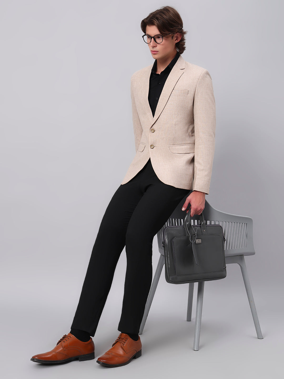 Men's Beige Slim Fit Blazer Single-Breasted Formal Party Blazer